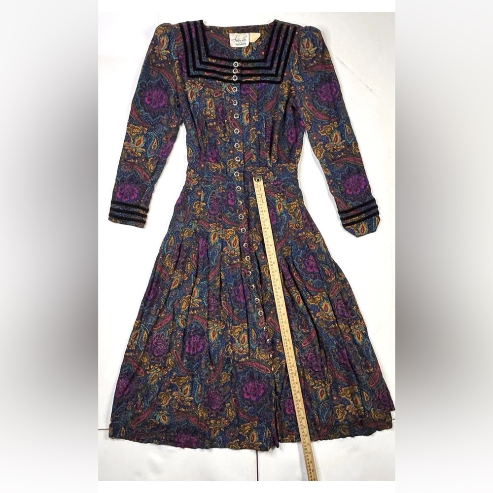 Kathie Lee For Plaza South Dress Women’s Medium (8-10) Vintage Button Paisley - Picture 7 of 10